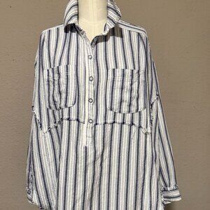 We The Free Blue and White striped oversized cotton beach shirt -